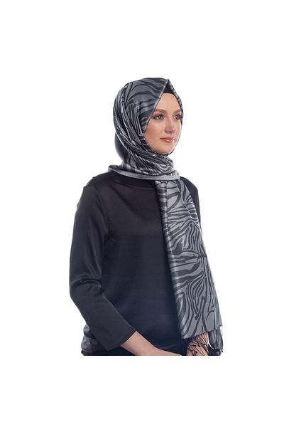 ipekevi Şal de mătase cu model Zebra Jacquard 05139-argintiu