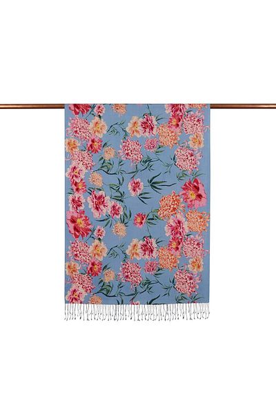 ipekevi Chrysanthemum Patterned Silk Shawl-Baby Blue