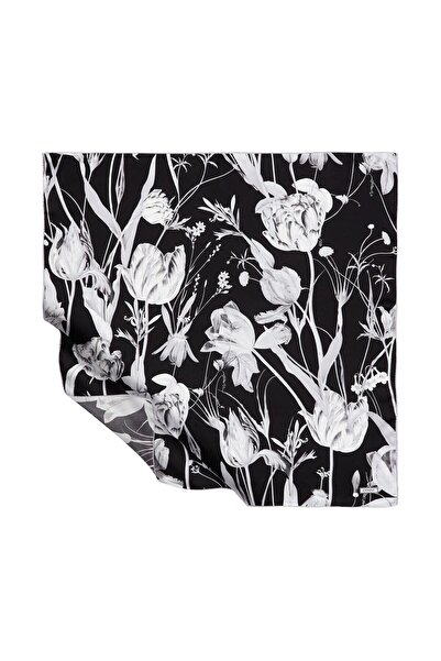 ipekevi Eșarfă de mătase neagră cu model Melancholia - İpekevi 01193