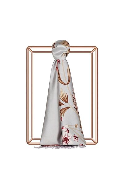 ipekevi Siona Patterned Silk Shawl 08022-Silver
