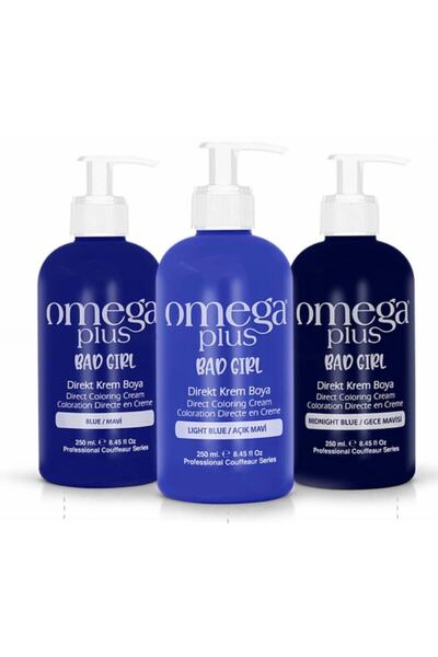 Omega Plus Bad Girl MAVİ+AÇIK MAVİ+GECE MAVİSİ Amonyaksız Renkli Saç Boyası Seti