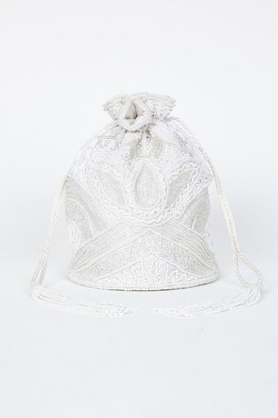 GATSBYLADY LONDON Beatrice Hand Embellished Bucket Bag in White