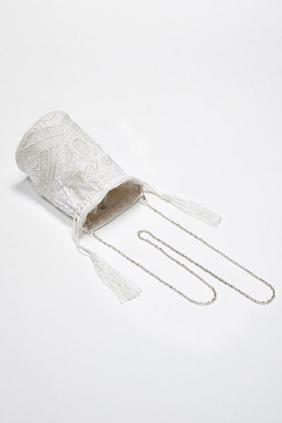 GATSBYLADY LONDON Beatrice Hand Embellished Bucket Bag in White