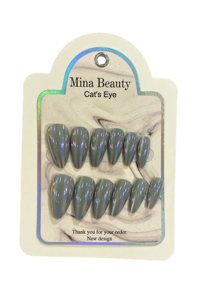 MİNA BEAUTY Lazer Kedi Gözü 12'li Takma Tırnak Yansımalı lazer