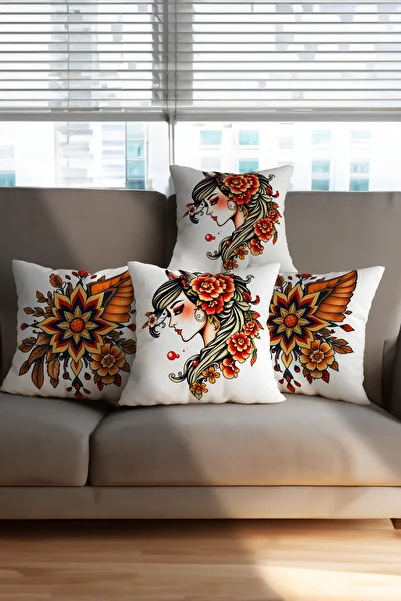 Ahsen Dekoratif Modern Stylish Aesthetic Gift Flower Themed Digital Printed Luxury Velvet 4-Piece Throw Pillow Cover Set