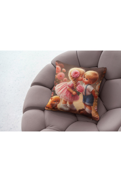 Ahsen Dekoratif Modern Patterned Loving Themed Digital Print Luxury Velvet 4-Piece Throw Pillow Cover Set...