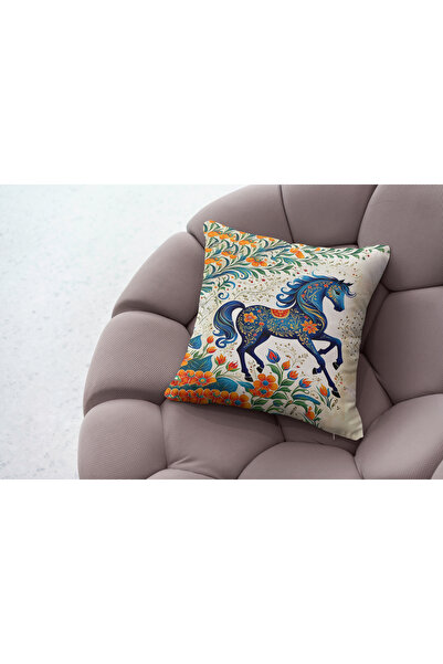 Ahsen Dekoratif Modern Patterned Horse Themed Digital Printing Luxury Velvet 4-Piece Throw Pillow Cover Set...