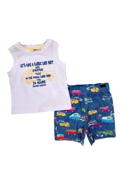 Çikoby Boys' Summer Printed Tank Top and Patterned Shorts Set – 100% Cotton, Comfortable and Stylish Two-Piece Set