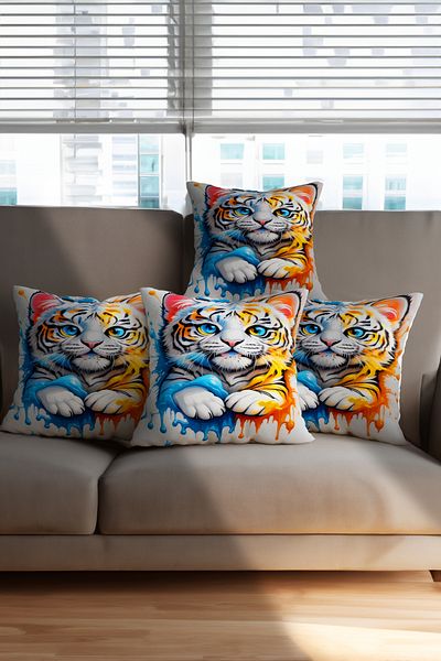 Ahsen Dekoratif Modern Stylish Aesthetic Throw Pillows Turn into Painting Digital Printed Luxury Velvet 4-Piece Throw Pillow Cover Set