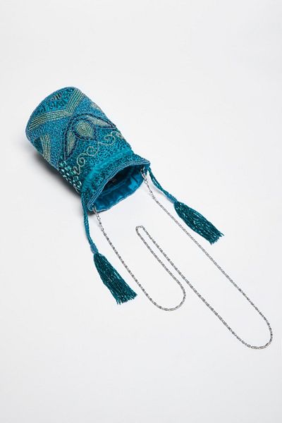 GATSBYLADY LONDON Beatrice Hand Embellished Bucket Bag in Teal
