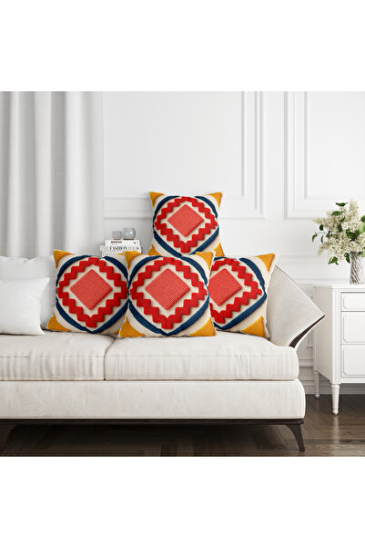 Ahsen Dekoratif Modern Stylish Aesthetic Embossed Themed Digital Printed Luxury Velvet 4-Piece Throw Pillow Cover Set