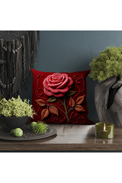 Ahsen Dekoratif Modern Patterned Flower Themed Digital Printed Luxury Velvet 4-Piece Throw Pillow Cover Set