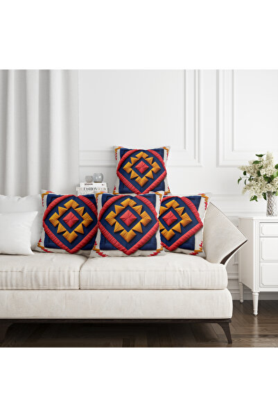 Ahsen Dekoratif Modern Stylish Aesthetic Embossed Themed Digital Printed Luxury Velvet 4-Piece Throw Pillow Cover Set