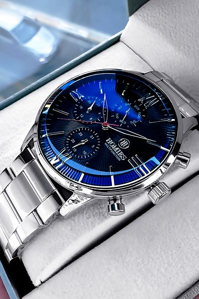 Homies Men's Wristwatch 3 ATM Waterproof Silver Color Steel Strap + Bracelet Gift Elg772