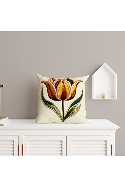 Ahsen Dekoratif Embroidery Patterned Lale Themed Digital Print Luxury Velvet 4-Piece Throw Pillow Cover Set...