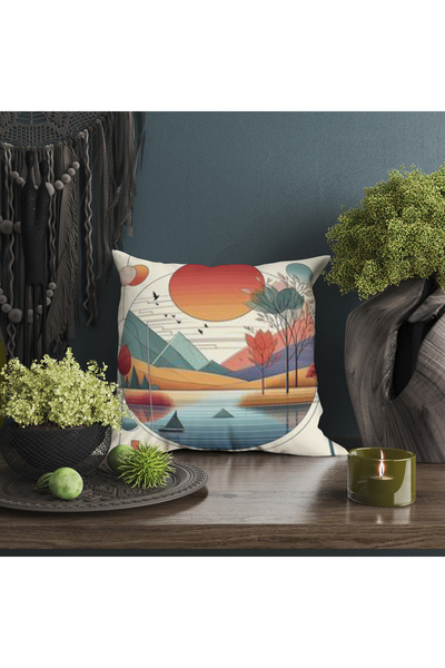 Ahsen Dekoratif Bohemian Patterned Line Themed Digital Printed Luxury Velvet 4-Piece Throw Pillow Cover Set