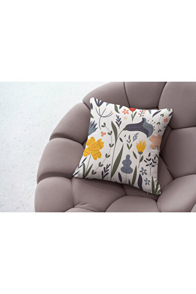 Ahsen Dekoratif Bohemian Striped Patterned Tulip Themed Digital Printed Luxury Velvet 4-Piece Throw Pillow Cover Set