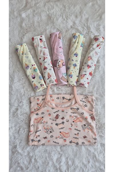 HS İÇ GİYİM Girl's 6-Piece Patterned Cotton Undershirt