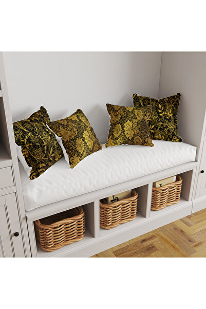 Ahsen Dekoratif Gold Themed Floral Patterned Digital Printed Luxury Velvet 4-...