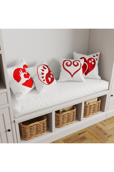 Ahsen Dekoratif Heart Striped Patterned Themed Digital Printed Luxury Velvet 4-Piece Throw Pillow Cover Set