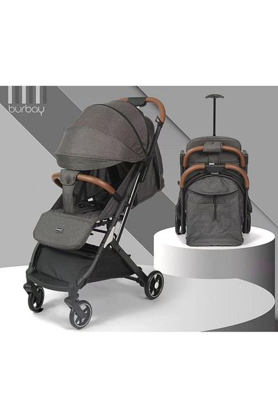 burbay Easy-folding stroller for airplanes and trains. Leather handle, foot brakes, 360-degree wheels.