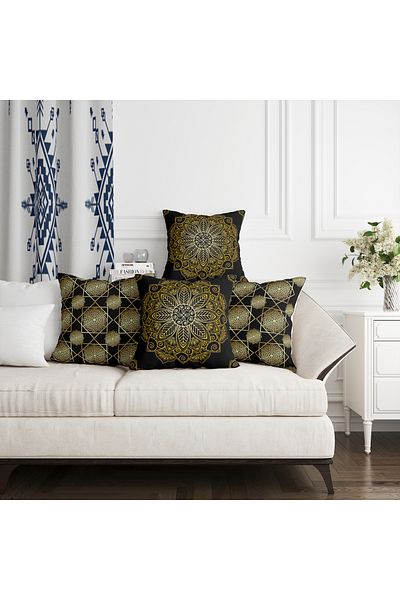 Ahsen Dekoratif Modern Patterned Striped Themed Digital Printed Luxury Velvet 4-Piece Throw Pillow Cover Set
