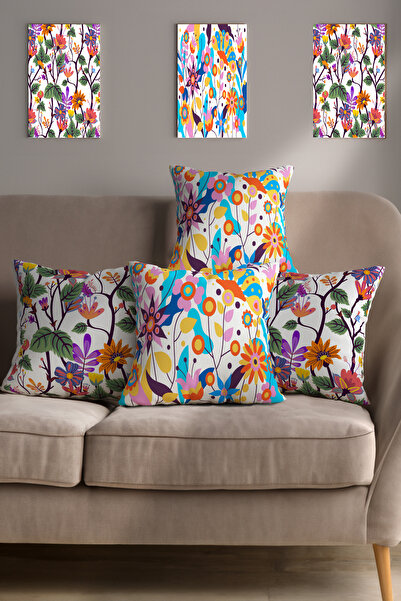 Ahsen Dekoratif Modern Patterned Striped Flowers Digital Print Luxury Velvet ...