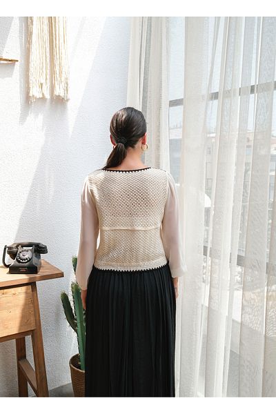 BLUE DAY'S Women's Crochet Cardigan Chiffon Sleeve Detail