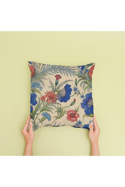 Ahsen Dekoratif Bird Themed Flower Pattern Gray Color Digital Printed Luxury Velvet 4-Piece Throw Pillow Cover Set
