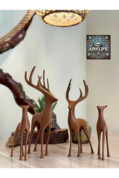 ARKlife 3D Electronic Dekoratif Geyik Biblo Figürü Kahverengi 4lü Aile Seti E...