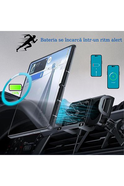 RaSteff Suport auto inteligent pentru telefon „RaSteff” 2 în 1 cu încărcare wireless
