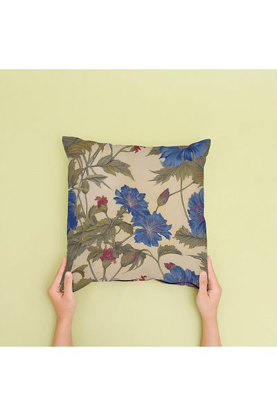 Ahsen Dekoratif Flower Themed Leaf Pattern Gray Color Digital Printed Luxury Velvet 4-Piece Throw Pillow Cover Set