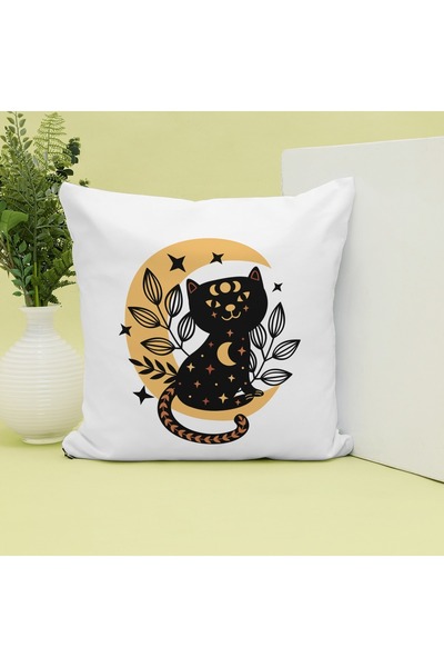 Ahsen Dekoratif Cat Themed Flower Pattern Orange Black Color Digital Printed Luxury Velvet 4-Piece Throw Pillow Cover Set