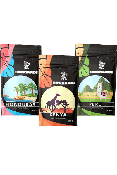 Bongardi Coffee Kenya Peru Hondurasyöresel Blend Kahve Seti 3x200g (ÇEKİRDEK VEYA ÖĞÜTÜLMÜŞ SEÇİLEBİLİR)