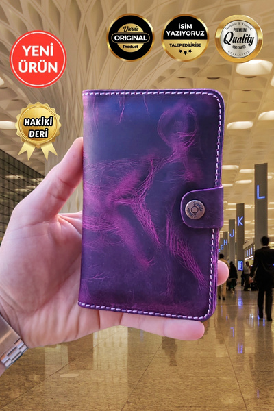 Vardo [ Isim Yazılabilir ] Esther Hakiki Deri American Leather Tasarım Cüzdan & Pasaport Kılıfı Unisex