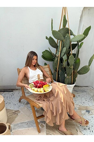 D'RECCY Women's Bohemian Ruffle Pleated Asymmetric Looking Long Skirt