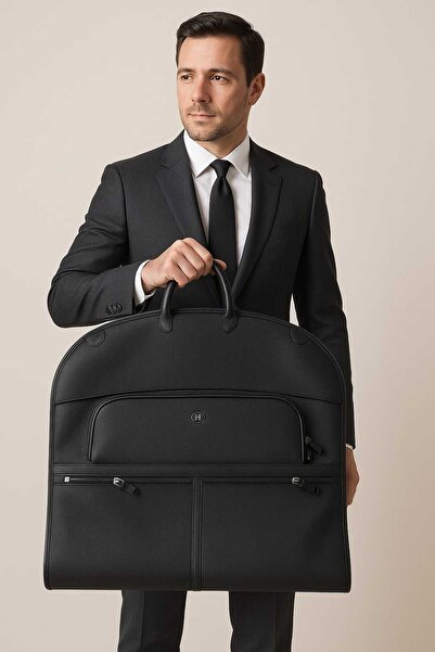 Çantachım Takım Elbise Taşıma Çantası Erkek Deri Su Geçirmez Siyah