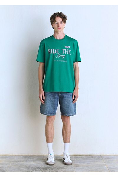 Mavi Πράσινο T-Shirt με Εκτύπωση Ride The Way Loose Fit / Χαλαρή Άνετη Κόψη 0612781-71877
