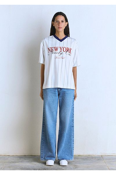 Mavi New York Εκτυπωμένο Λευκό Μπλουζάκι Τζερσί Oversize / Φαρδιά κοπή 1613496-620