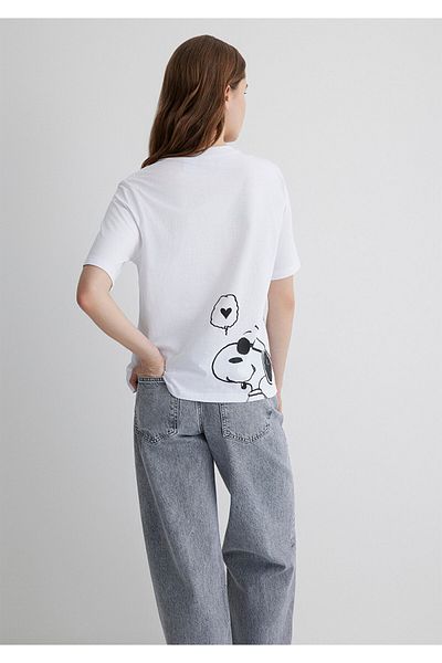 Mavi Λευκό μπλουζάκι με στάμπα Snoopy Regular Fit 1613363 -620