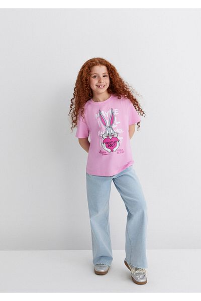 Mavi Tricou roz - Modelul Bugs Bunny imprimat largi, relaxat: 7610303 -71038