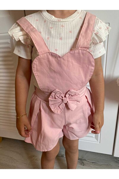 Kids PEMBE KALPLİ SALOPET TAKIMI