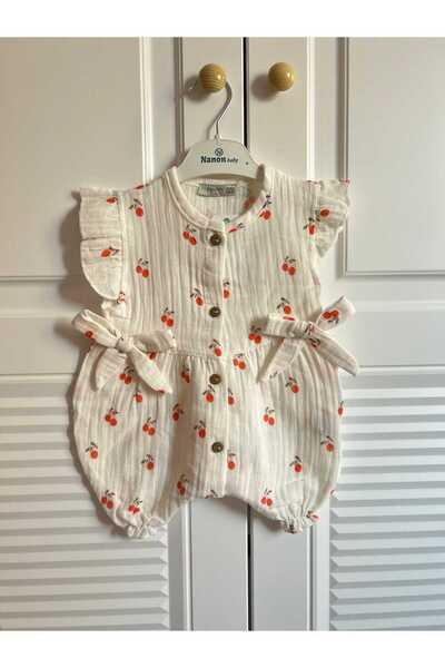 Baby MÜSLİN KİRAZ DESENLİ KIZ BEBEK TULUM