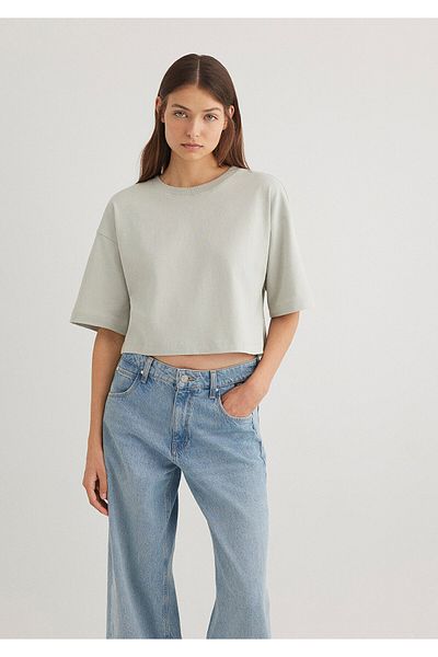 Mavi Tricou de bază Crop gri Crop / Croială scurtă 1612377 -70082