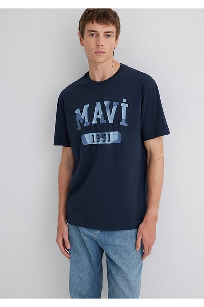 Mavi 1991 Printed Navy Blue T-Shirt Loose Fit / Loose Relaxed Cut 0612573 -70490