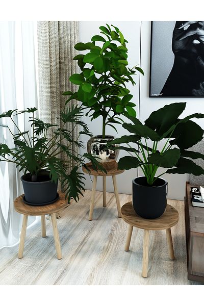 HESA 3-Piece Wooden Standing Flower Pot and Flower Pot Set - Pine Pattern