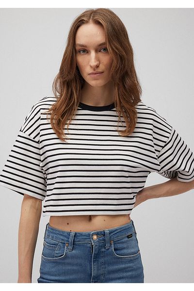 Mavi Μαύρο ριγέ Short Crop T-shirt - 1612666 -85454