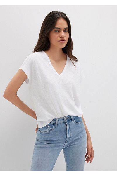 Mavi Μπλουζάκι με λαιμόκοψη V Λευκό Basic Regular Fit 1612380 -620