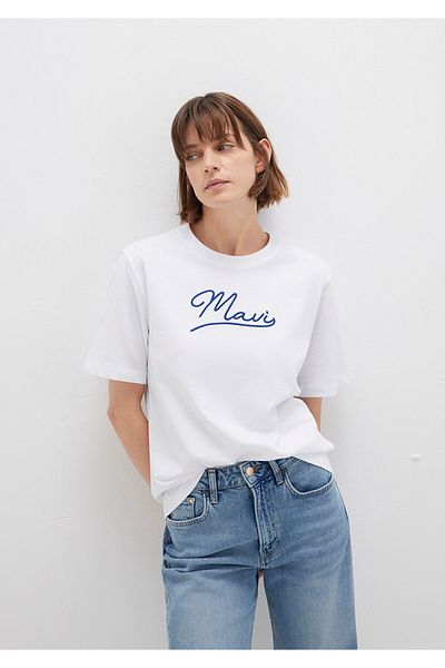 Mavi Κεντημένο λευκό T-Shirt Regular Fit 1612421 -620