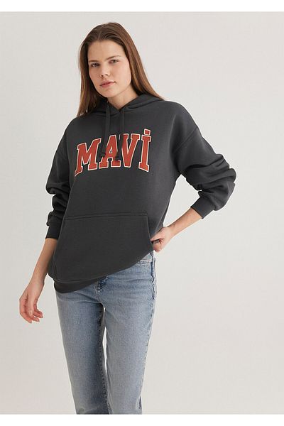 Mavi Logo Printed Hooded Anthracite Sweatshirt 1600361 -80106